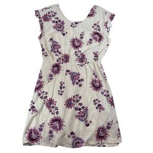 Old Navy Women L Floral V-Neck Ruffle Sleeve Fit & Flare Mini Dress White Purple